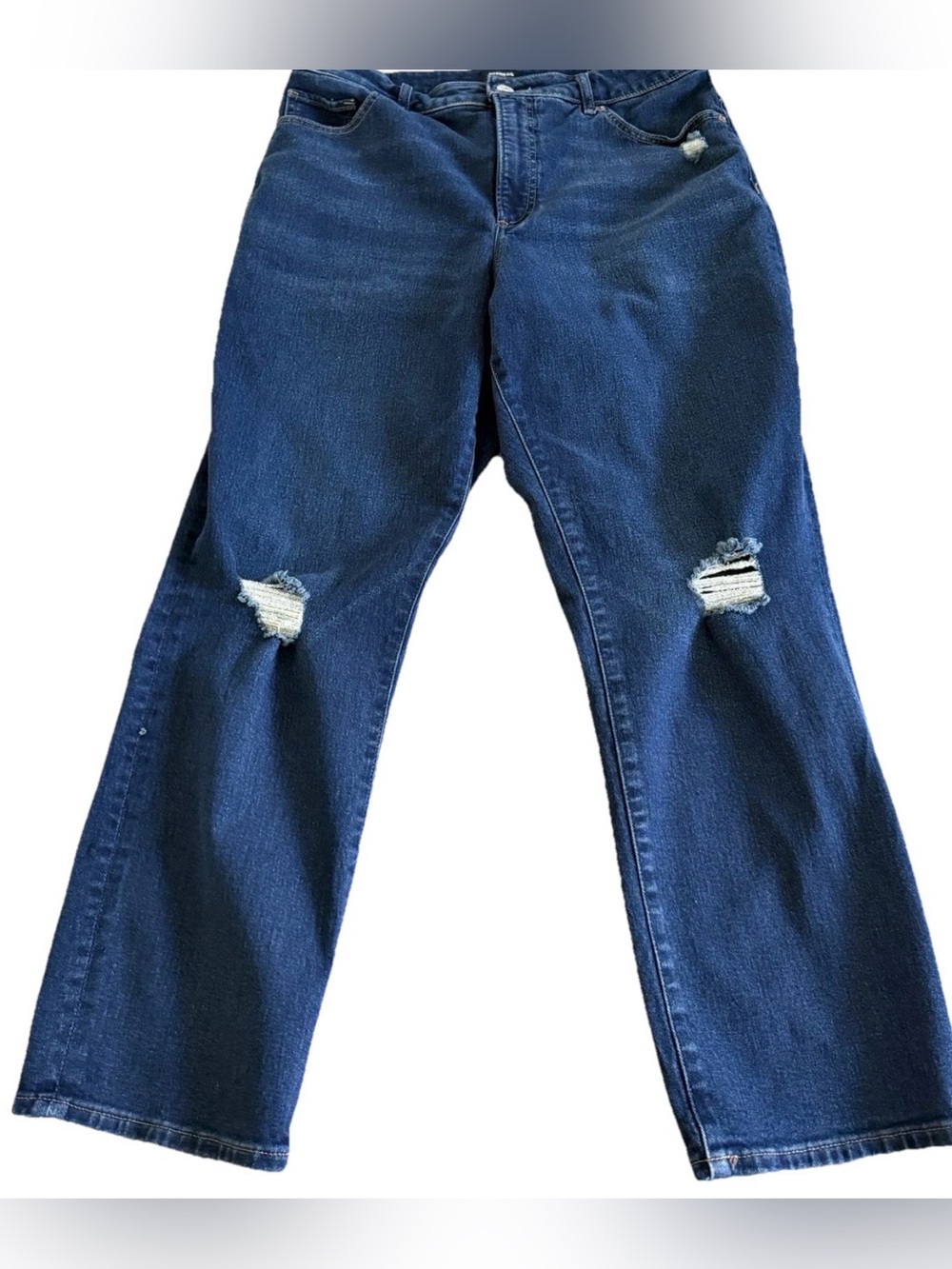 EXPRESS Curvy Slim Super High Rise Dark Wash Distressed Jeans Size 12  33x27